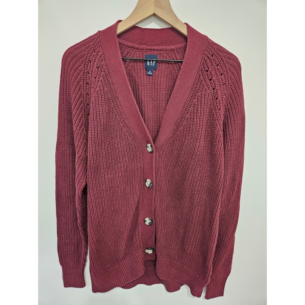 GAP Womens Cotton Shaker Stitch Cardigan Sweater Burgundy‎ Zinfandel M NWT